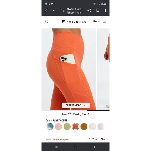 New XS Fabletics Burnt Ochre The Oasis PureLux High Waist Leggings NWOT - Picture 2 of 8